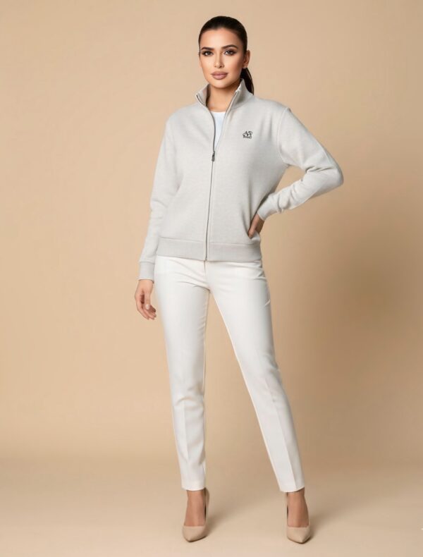 Women’s Zip-Up Knit Jacket – Minimal Style Beige