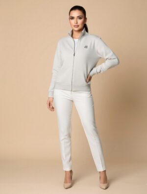 Women’s Zip-Up Knit Jacket – Minimal Style Beige