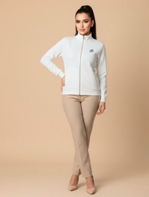 Women’s Zip-Up Knit Jacket – Minimal Style White