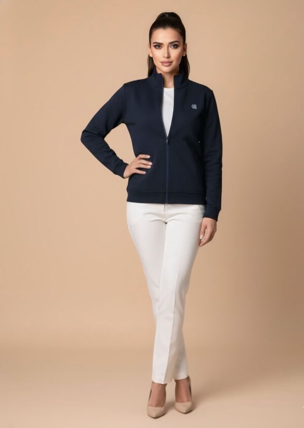 Women’s Zip-Up Knit Jacket – Minimal Style  Navy Blue
