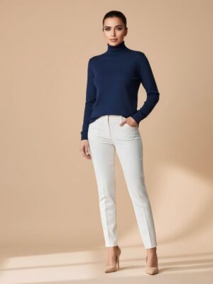 Women’s High-Neck Knit Sweater – Essential Classic Navy Blue