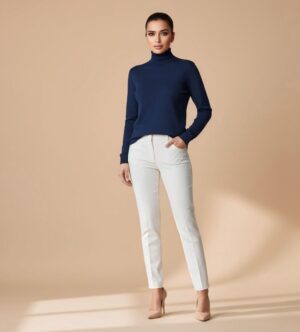 Women’s High-Neck Knit Sweater – Essential Classic Navy Blue