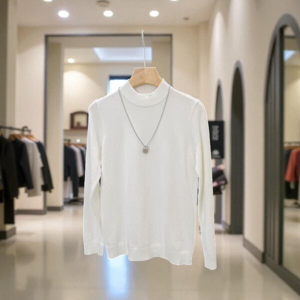 Women’s High-Neck Knit Sweater – Essential Classic White