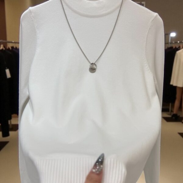 Women’s High-Neck Knit Sweater – Essential Classic White